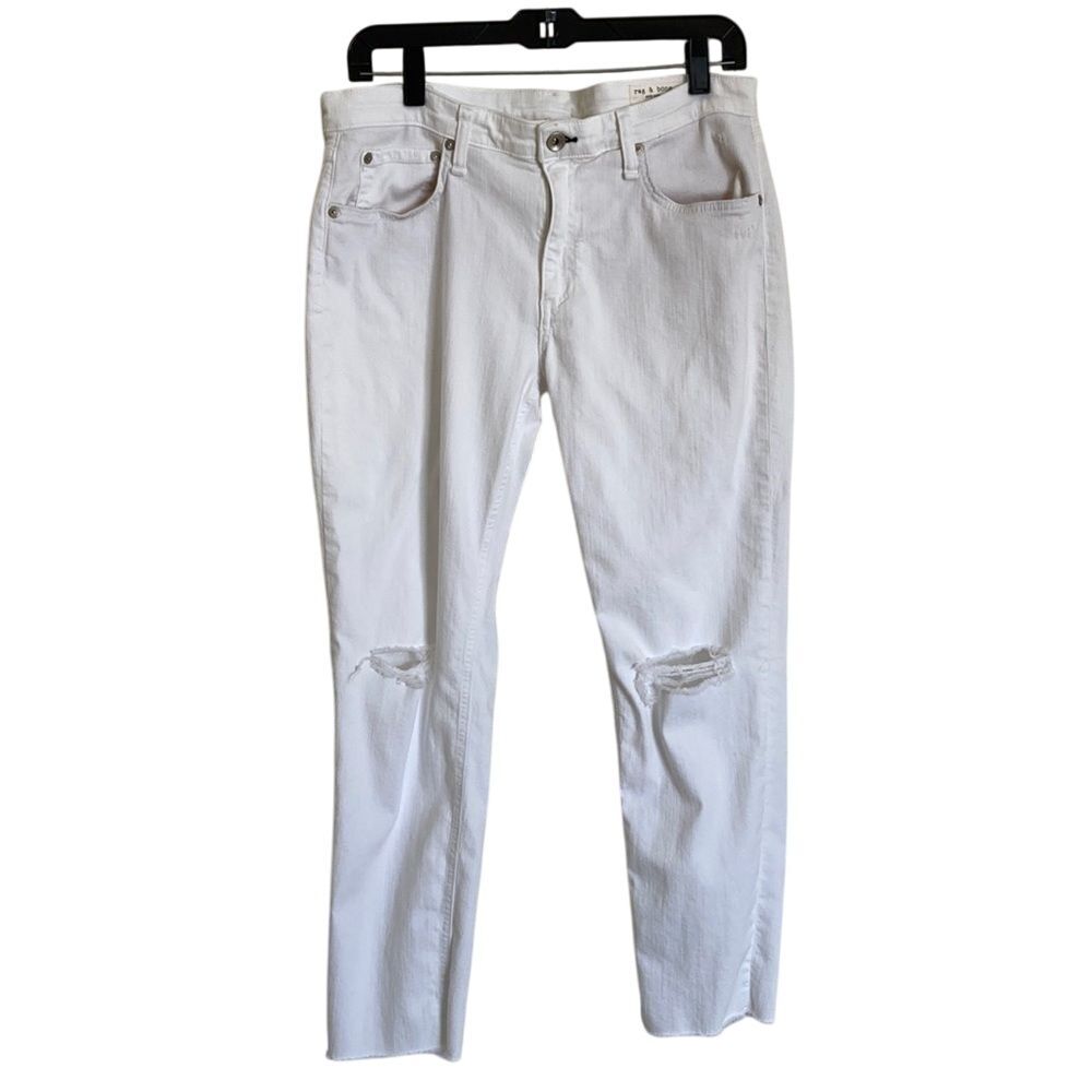 Rag&Bone Womens Distressed Dre Low-Rise Ankle Slim Boyfriend White Jeans Size 30 - Picture 1 of 11